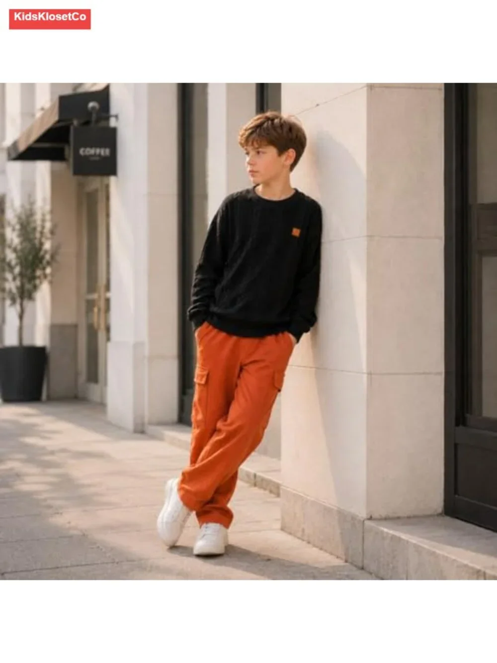 Kids 2 Piece Fall Outfit Knitted Sweatshirt & Cargo Pants Set